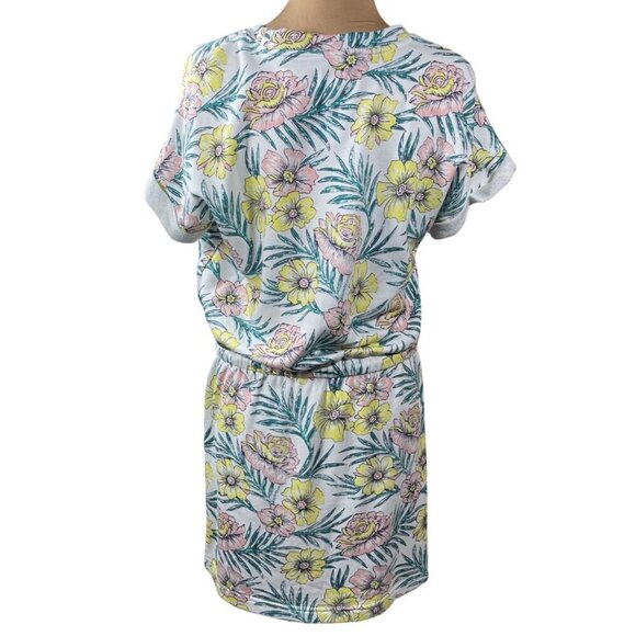 Lou & Grey Floral Sweatshirt Dress Short Sleeve Pink Yellow Cotton Size M Medium - Picture 3 of 8